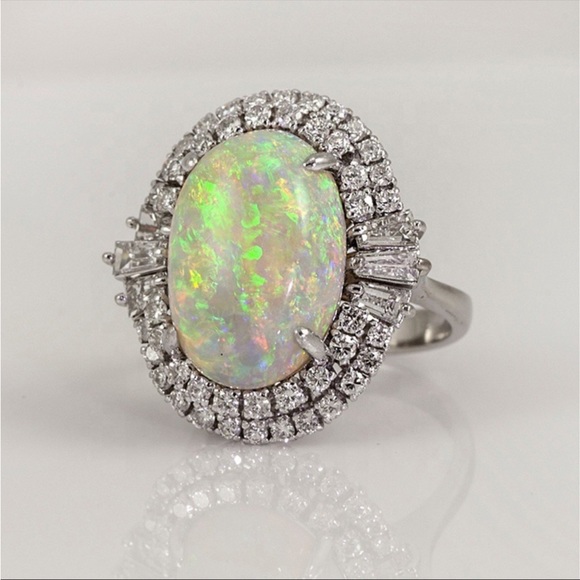 New Elegant 925 Silver Fire White Opal Ring - Picture 2 of 5